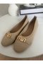 Women Beige Gold Buckle Tricot Ballet Shoes - 2