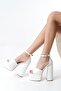 Women's Elina Single Strap White Skin 15 cm Platform Heeled Shoes - 4