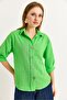 Wooden Button Three Quarter Sleeve Linen Shirt Green - 2