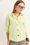 Wooden Button Three Quarter Sleeve Linen Shirt Pistachio Green