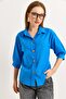 Wooden Button Three Quarter Sleeve Linen Shirt Blue - 4