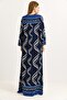 Viscose Fabric Navy Blue Dress with Elastic Sleeves - 4