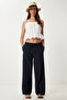 Wide Leg Linen Trousers Black Lub0117 - 3