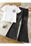 Girls' Choose Happıness Front Back Printed White T-Shirt-Black Spanish Leggings Set - 2