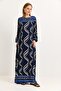 Viscose Fabric Navy Blue Dress with Elastic Sleeves - 2