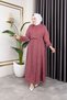 Women's Burgundy Hijab Clothing Shirt Detailed Striped Viscose Kıraş Dress Double Set - 7