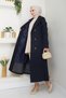 Women's Buttoned Belted Navy Blue Trench Coat - 4