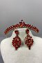 Red Gold Ece Bridal Henna Crown and Drop Shuttle Stone Women's Earring Set - 2