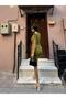 Low Waist Gathered Short Sleeve Dress 582997 Pistachio Green - 4