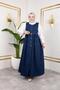 Women's Buttoned Waist Drawstring Navy Blue Denim Gilet