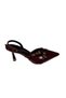 Yazkiş Women's Black Skin Burgundy Patent Leather Upper Belted Pointed Toe 8cm Thin Heel Stiletto Shoes - 2