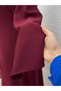 Marbling Lace-Up Crepe Dress-Pa9598 Burgundy - 4