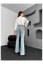 Dodge Light Blue Snow Flared Leg High Waist Jean Flare Women's Lycra Gathering Jeans Pants - 3