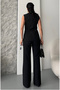 Women's Design Buttoned Vest Trousers Suit Black - 6
