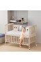 Wooden Portable Crib, 3 Level Height Adjustment, Folding Rail, Natural Wood - 6