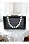 New Model Black Color Shiny Patterned Chain Strap Pearl Handle Silver Detailed Women's Evening Dress Bag Wedding - 4