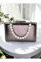 New Model Platinum Color Shiny Patterned Chain Strap Pearl Handle Women's Evening Dress Bag Wedding Engagement - 6