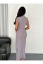Draped Midi Length Sim Detailed Mink Dress - 7