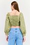 Women V-Neck Long Sleeve Tartan Print Crop Top, Multicolor - 3
