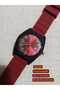 Red Color Silicone Cord- with Calendar- Women's Men's Wristwatch- Round Large Case - 3