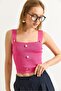 Button Accessory Strap Knitwear Crop Blouse Pink - 5