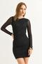 Tulle Drape Detailed Women's Black Mini Dress Black - 2
