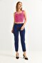 Elastic Waist Short Leg Double Crepe Trousers Navy Blue - 2