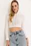 Long Sleeve Hooded Crop Blouse White - 3