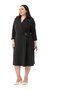 Plus Size Double Breasted Collar Three Quarter Sleeve Pleated Midi Black Dress - 4