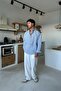 Striped Oversized Long Sleeve Shirt Blue - 4