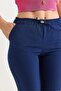 Elastic Waist Short Leg Double Crepe Trousers Navy Blue - 5