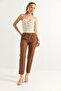 Elastic Waist Short Leg Double Crepe Trousers Brown