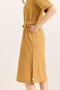 Pocket Belt Detailed Slit Woven Linen Dress Mustard - 4