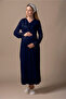 Effortt Navy Blue Lace Maternity Nightie