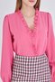 Women's Pink Collar and Front Ruffle Detail Long Sleeve Blouse with Elastic Sleeves Arm-25K001030 - 3