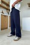 Elastic Waist Linen Baggy Trousers Navy Blue - 2