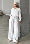 Comfortable Fit Crush Pants with Elastic Waist White 7583 - 5