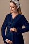 Effortt Navy Blue Lace Maternity Nightie - 2