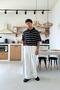 Elastic Waist Linen Baggy Trousers White - 5