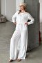 Comfortable Fit Crush Pants with Elastic Waist White 7583 - 6