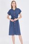 Women's Navy Blue Short Sleeve Shirt Dress with Belt Arm-25Y001065 - 2