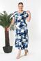 Women's Navy Blue Beige Abstract Pattern Stretchy Maxi Dress - 4