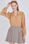Women's Mink V-Neck Balloon Sleeve Wrinkle Shirt Arm-25K001088 - 2