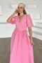 V-Neck Waist Tie Muslin Dress Pink 9354-E - 4