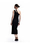 One Shoulder Window Detail Sleeveless Stone Embroidered Crepe Midi Evening Dress - 2