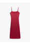 Slim Fit Slit Detailed Draped Thin Strap Pencil Dress - 5