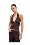 Wrap Fabric Textured Slim Fit Back Low-Cut Halter Neck Blouse