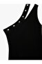 One Shoulder Window Detail Sleeveless Stone Embroidered Crepe Midi Evening Dress - 6