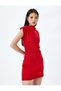Stand Collar Sleeveless Slim Fit Draped Mini Dress - 2