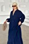 Bat Sleeve Button Detailed Muslin Casual Dress Dark Blue 9330-E - 5